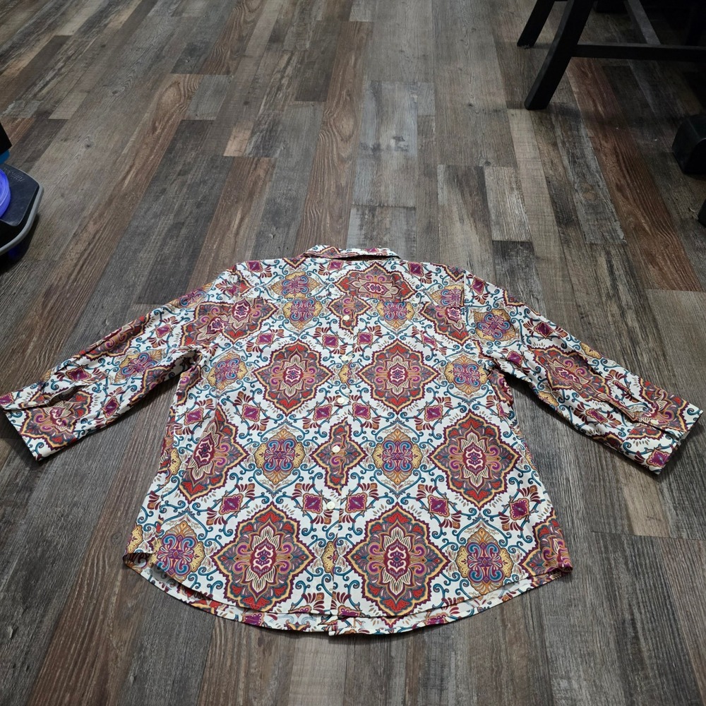 Chico's No-Iron Button Down Shirt Womens 2 Large Multi-Color Paisley Medallion